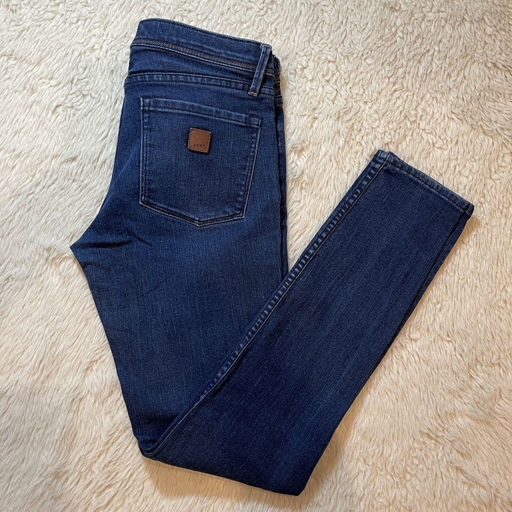 Roxy Jeans Pants Women's 27x27.5 Inch Blue Denim Stretch Skinny Fit Straight Leg